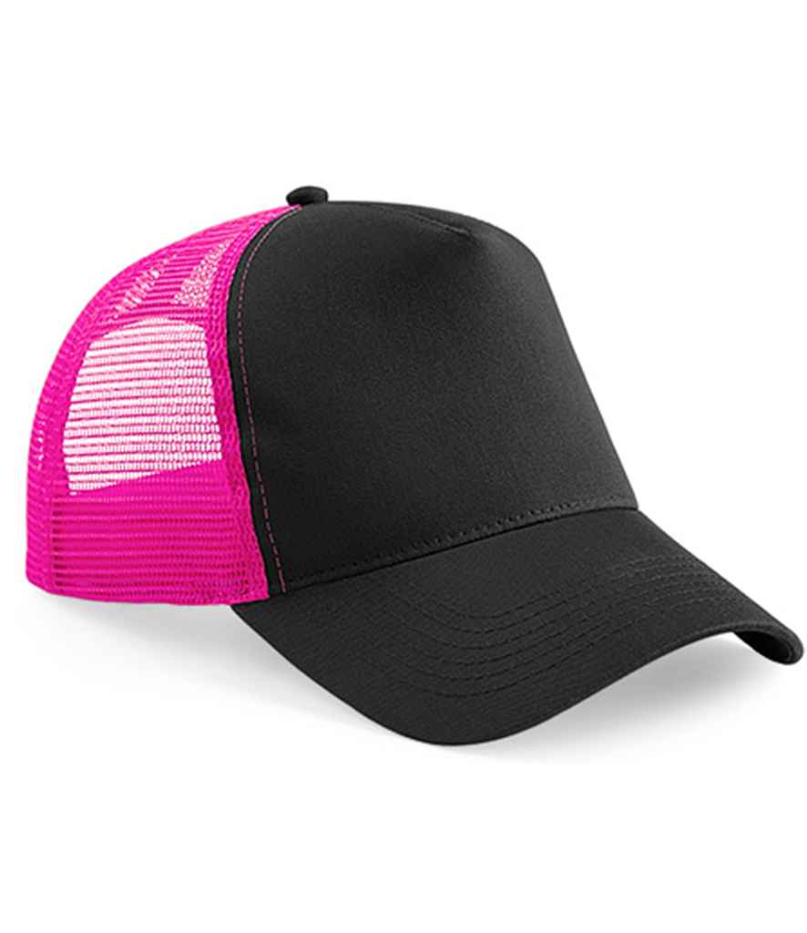 Beechfield Snapback Trucker Cap - Black/Fuchsia (BB640)