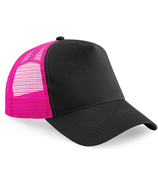 Beechfield Snapback Trucker Cap - Black/Fuchsia (BB640)