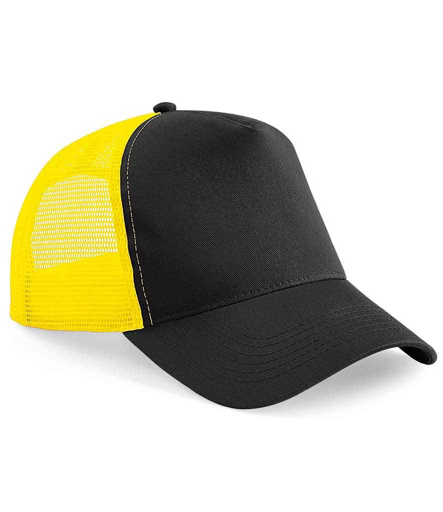 Beechfield Snapback Trucker Cap - Black/Yellow (BB640)