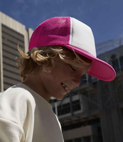 Beechfield Kids Vintage Snapback Trucker Cap - Fuchsia/White (BB645B)