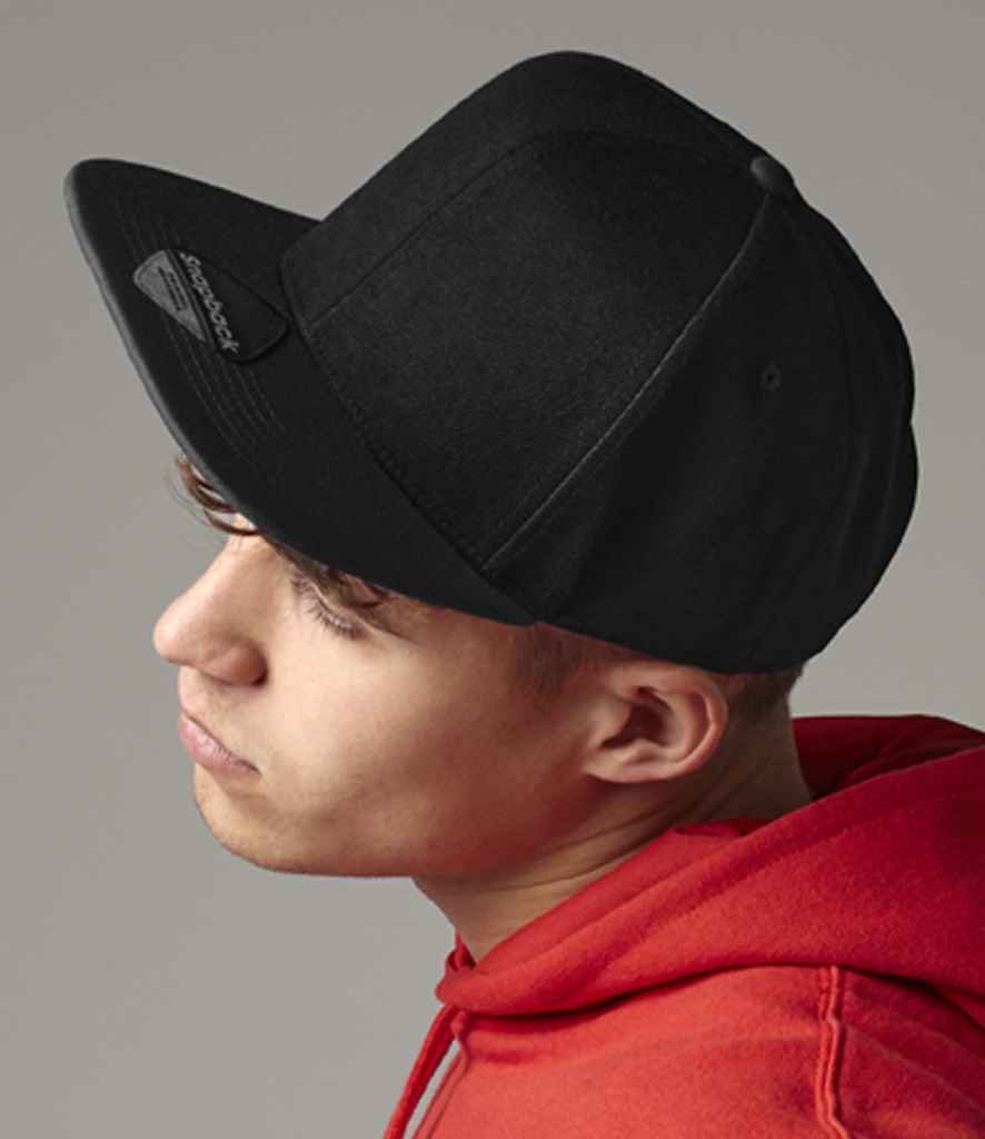 Beechfield Original Flat Peak 6 Panel Snapback Cap - Black/Black (BB661)