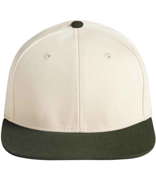 Beechfield Contrast Flat Peak 6 Panel Cap - Natural/Dark Olive (BB662)