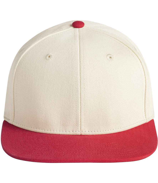 Beechfield Contrast Flat Peak 6 Panel Cap - Natural/Red (BB662)