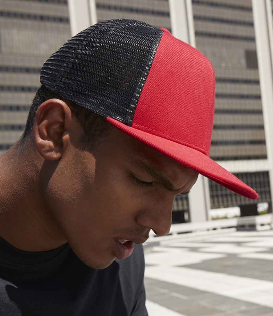 Beechfield Original Flat Peak 6 Panel Trucker Cap - Classic Red/Black (BB664)