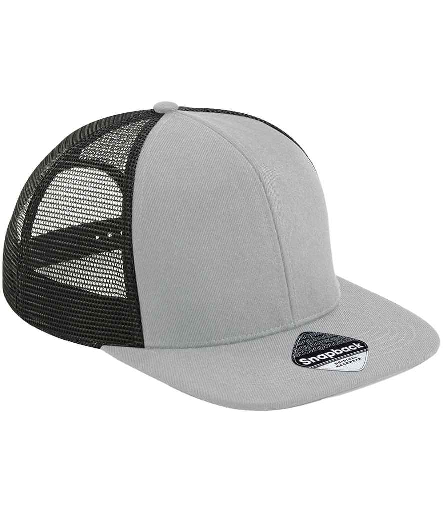 Beechfield Original Flat Peak 6 Panel Trucker Cap - Grey/Black (BB664)