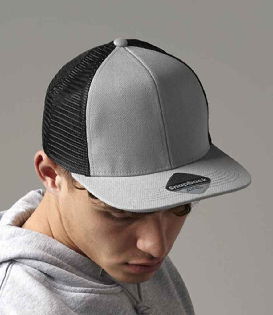 Beechfield Original Flat Peak 6 Panel Trucker Cap - Grey/Black (BB664)