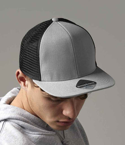Beechfield Original Flat Peak 6 Panel Trucker Cap - Grey/Black (BB664)