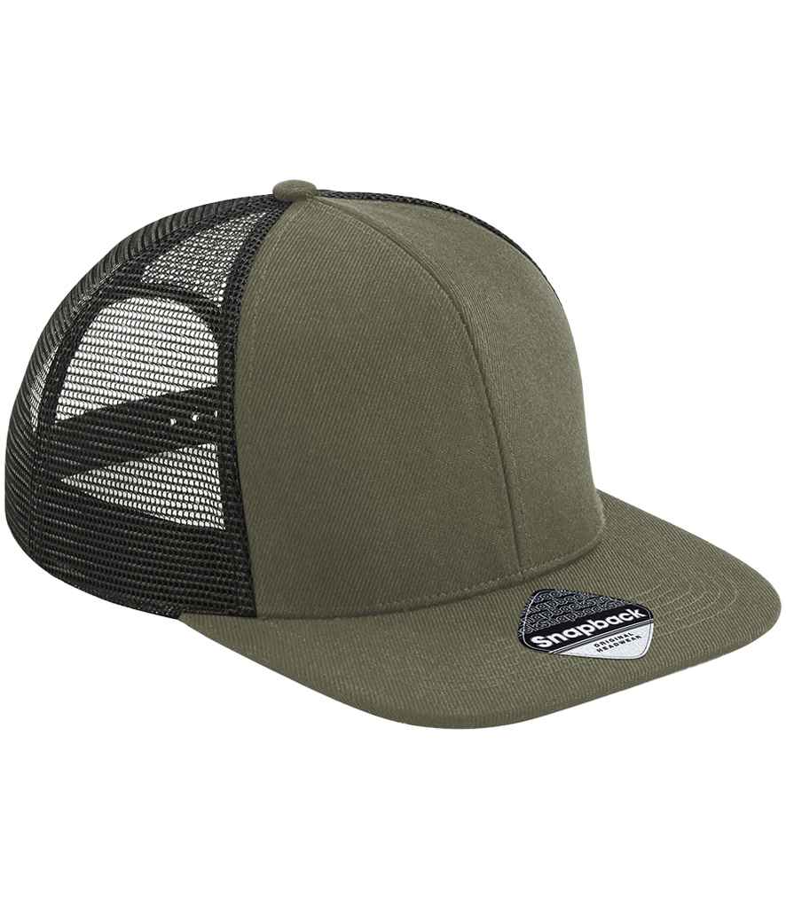 Beechfield Original Flat Peak 6 Panel Trucker Cap - Olive Green/Black (BB664)