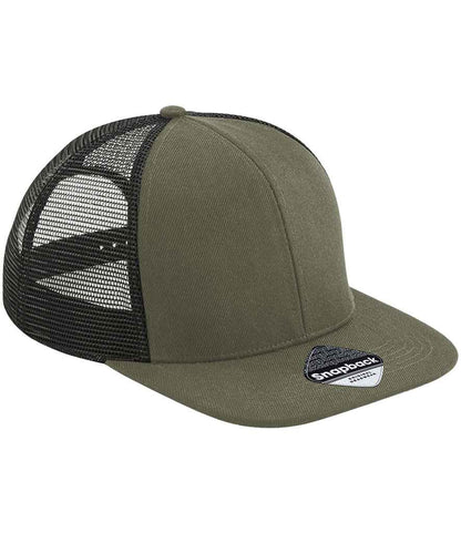 Beechfield Original Flat Peak 6 Panel Trucker Cap - Olive Green/Black (BB664)