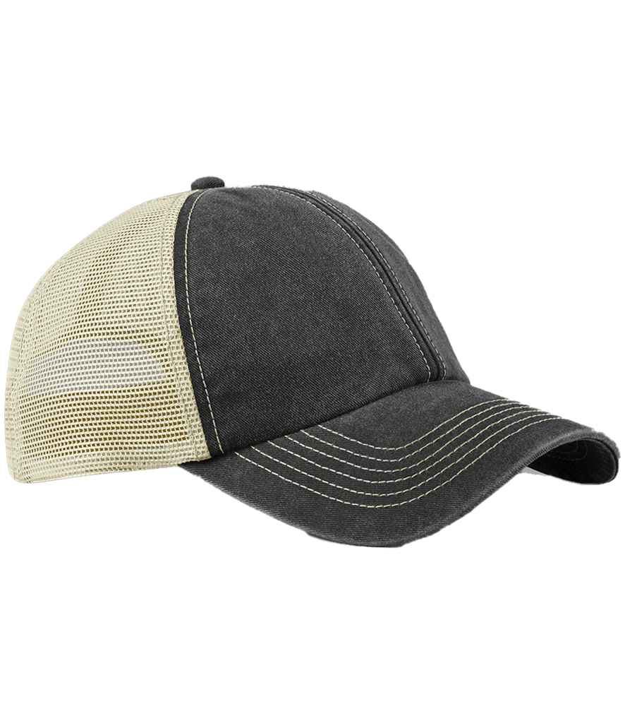 Beechfield 6 Panel Vintage Trucker Cap - Vintage Black/Stone (BB672)
