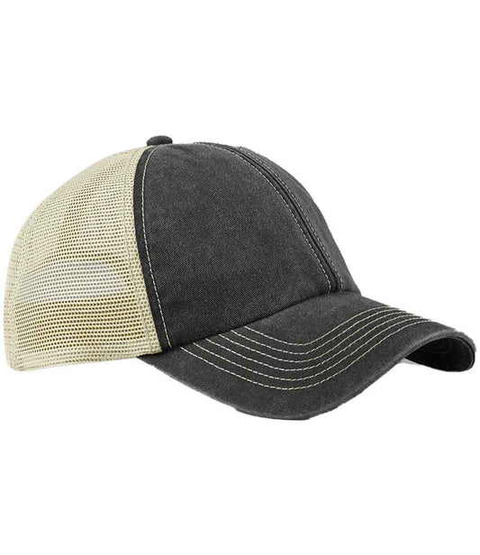Beechfield 6 Panel Vintage Trucker Cap - Vintage Black/Stone (BB672)
