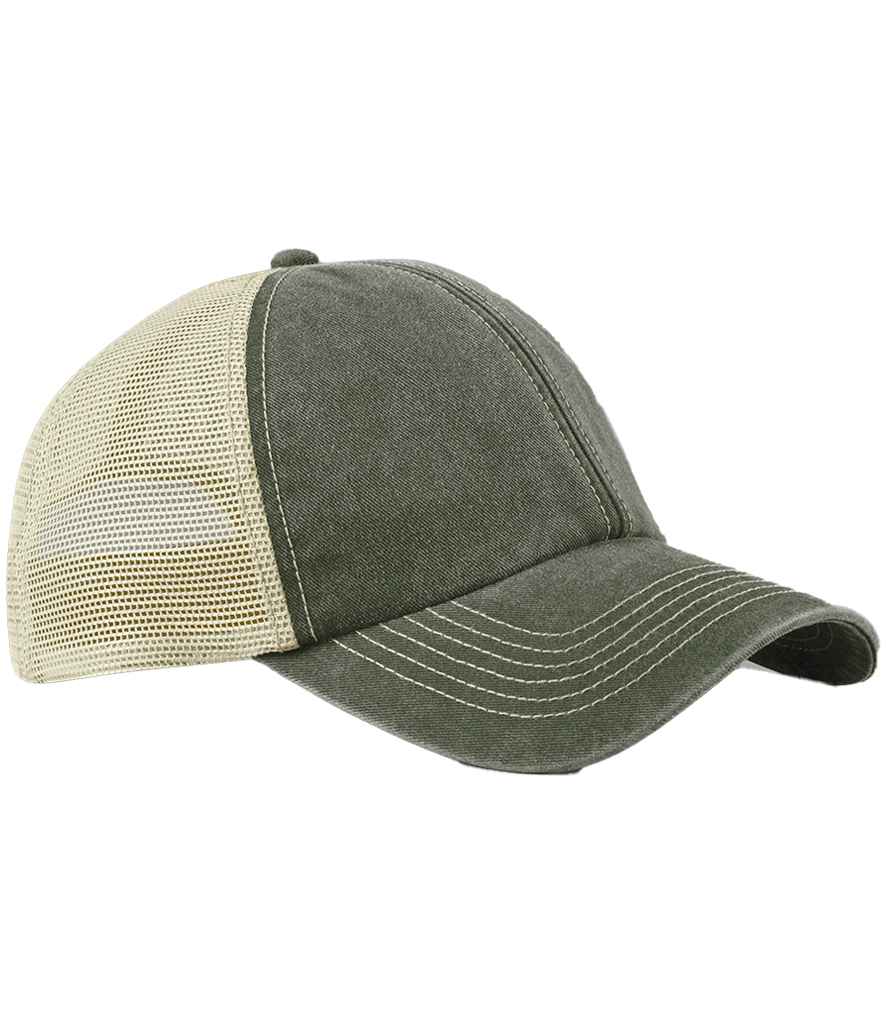 Beechfield 6 Panel Vintage Trucker Cap - Vintage Olive/Stone (BB672)