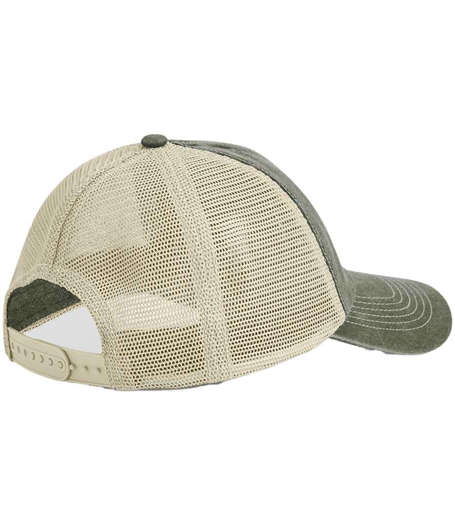 Beechfield 6 Panel Vintage Trucker Cap - Vintage Olive/Stone (BB672)