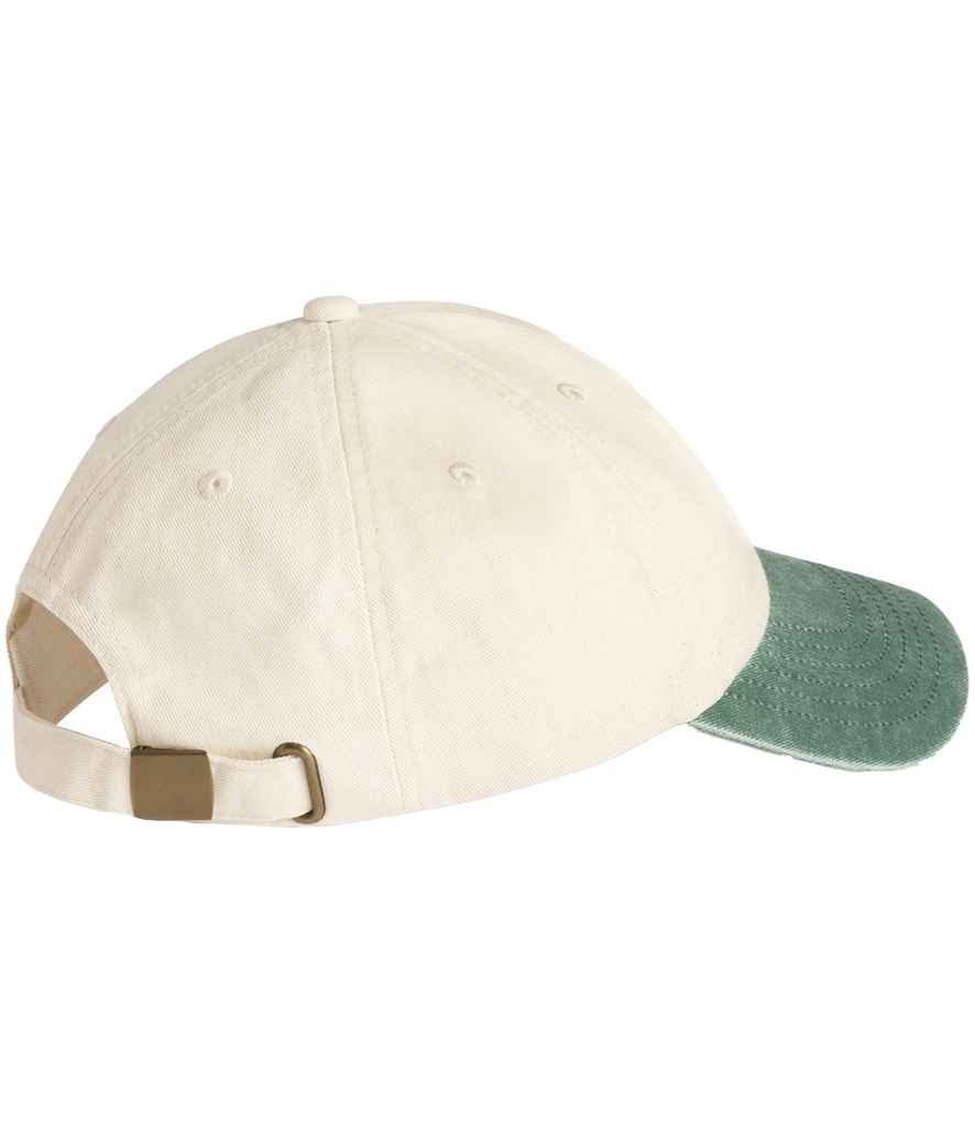 Beechfield Contrast Peak Low Profile Vintage Cap - Natural/Vintage Bottle Green (BB673)