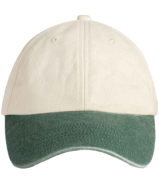 Beechfield Contrast Peak Low Profile Vintage Cap - Natural/Vintage Bottle Green (BB673)