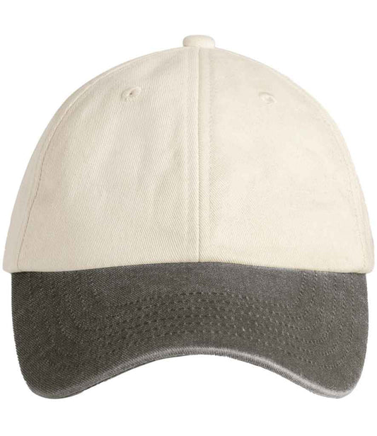 Beechfield Contrast Peak Low Profile Vintage Cap - Natural/Vintage Brown (BB673)