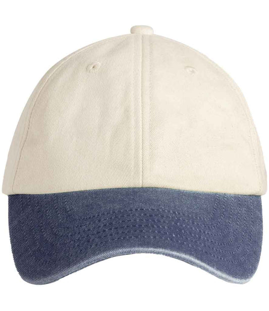 Beechfield Contrast Peak Low Profile Vintage Cap - Natural/Vintage Denim (BB673)