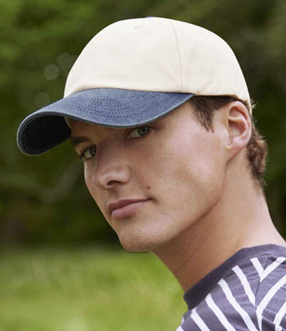Beechfield Contrast Peak Low Profile Vintage Cap - Natural/Vintage Denim (BB673)