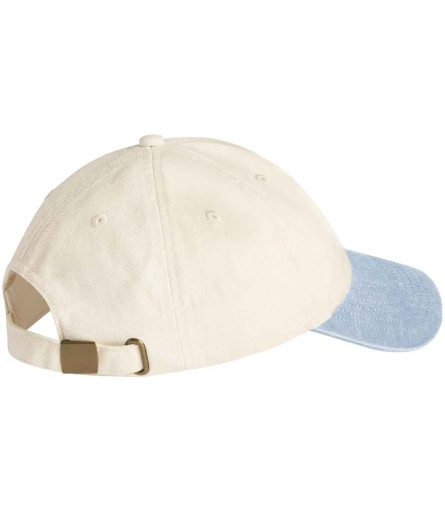 Beechfield Contrast Peak Low Profile Vintage Cap - Natural/Vintage Light Blue (BB673)