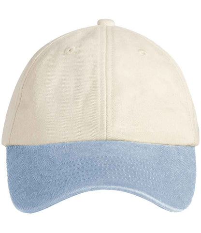 Beechfield Contrast Peak Low Profile Vintage Cap - Natural/Vintage Light Blue (BB673)