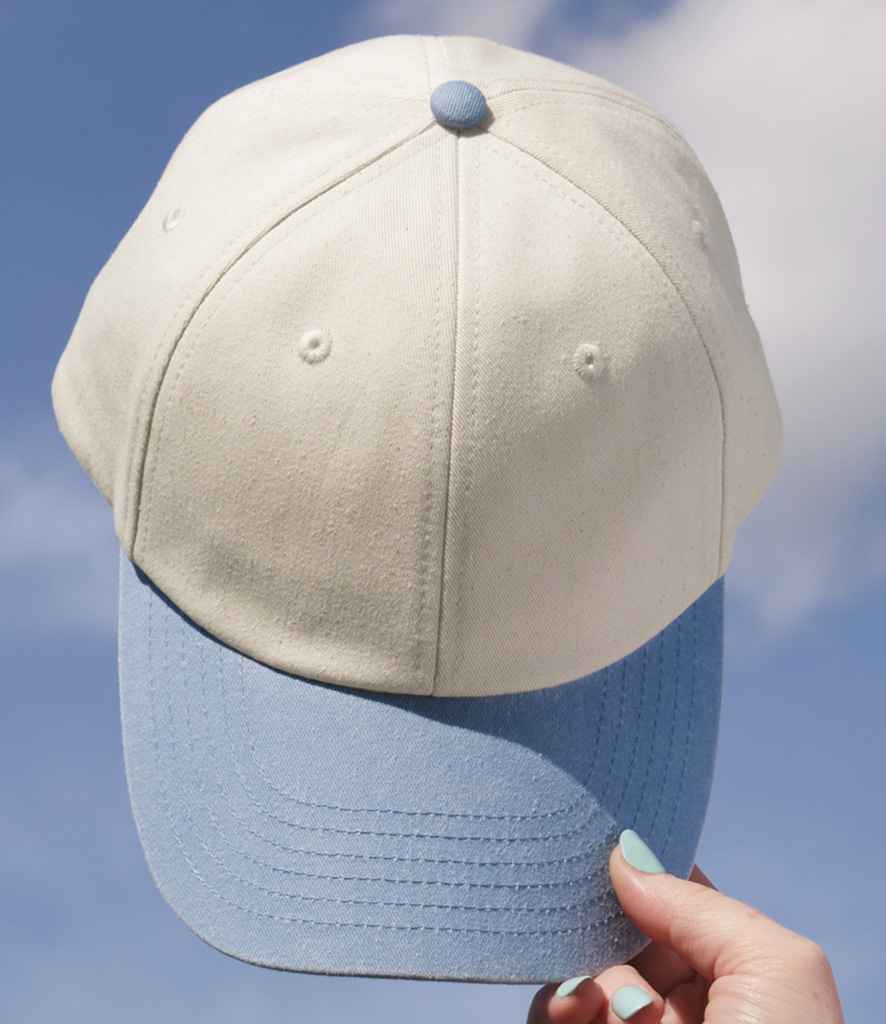 Beechfield Contrast Peak Low Profile Vintage Cap - Natural/Vintage Light Blue (BB673)