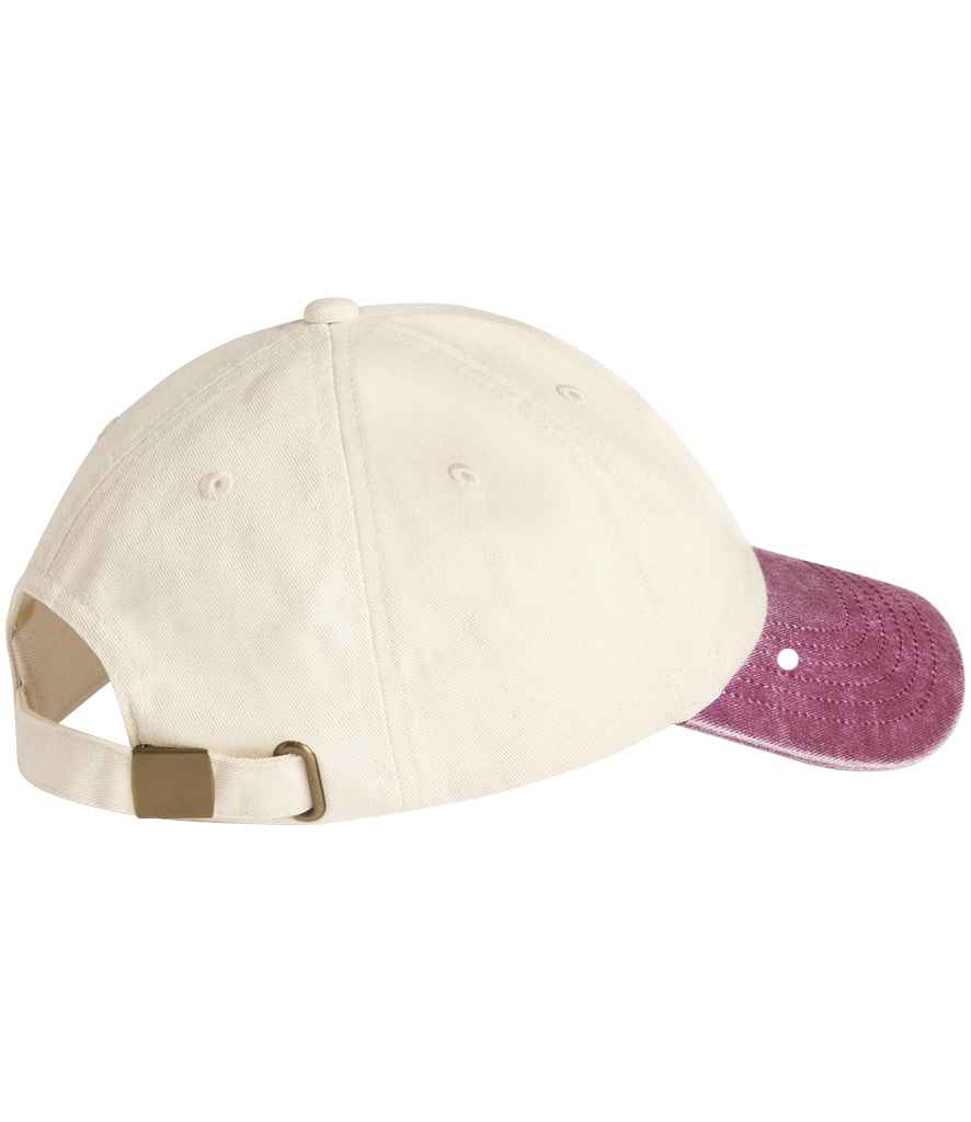 Beechfield Contrast Peak Low Profile Vintage Cap - Natural/Vintage Red (BB673)