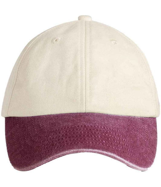 Beechfield Contrast Peak Low Profile Vintage Cap - Natural/Vintage Red (BB673)