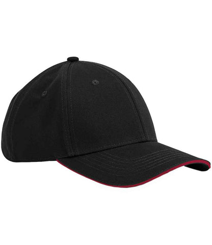 Beechfield EarthAware® Classic Organic Cotton 6 Panel Sandwich Peak Cap - Black/Classic Red (BB820C)