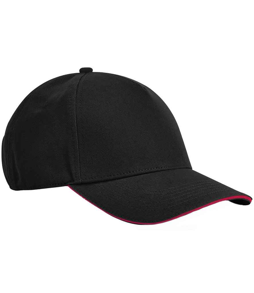 Beechfield EarthAware® Classic Organic Cotton 5 Panel Sandwich Peak Cap - Black/Classic Red (BB825C)