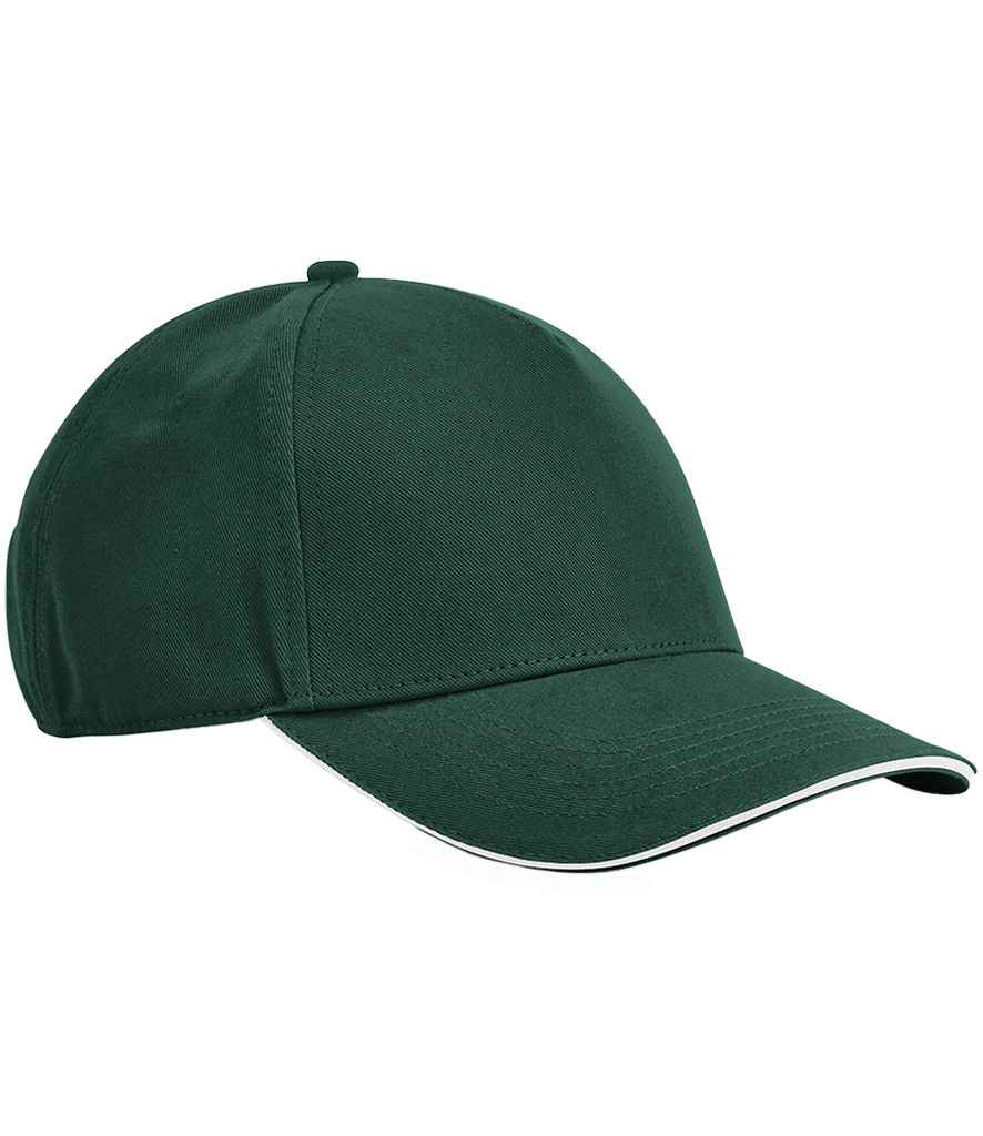 Beechfield EarthAware® Classic Organic Cotton 5 Panel Sandwich Peak Cap - Bottle Green/White (BB825C)
