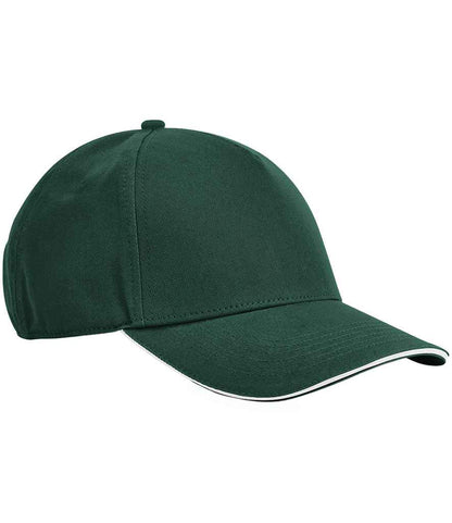 Beechfield EarthAware® Classic Organic Cotton 5 Panel Sandwich Peak Cap - Bottle Green/White (BB825C)