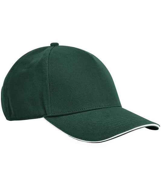 Beechfield EarthAware® Classic Organic Cotton 5 Panel Sandwich Peak Cap - Bottle Green/White (BB825C)