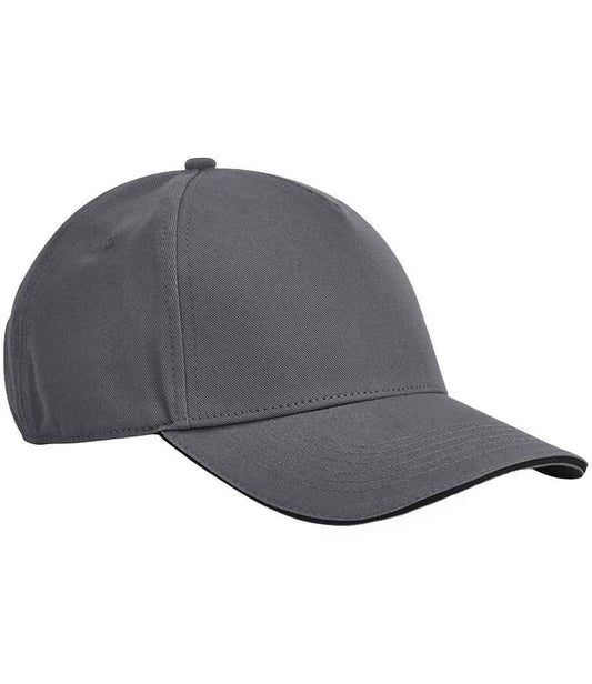 Beechfield EarthAware® Classic Organic Cotton 5 Panel Sandwich Peak Cap - Graphite Grey/Black (BB825C)