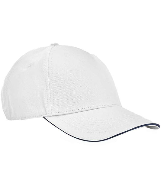 Beechfield EarthAware® Classic Organic Cotton 5 Panel Sandwich Peak Cap - White/French Navy (BB825C)