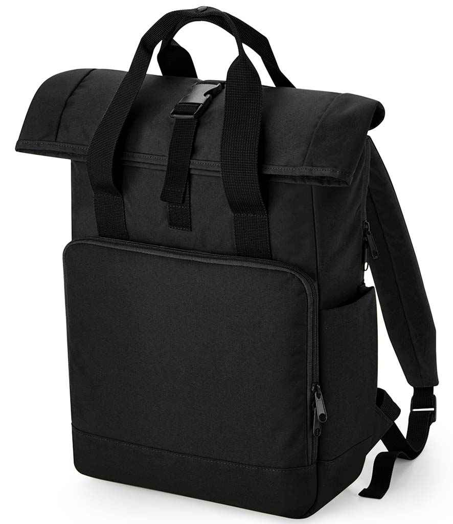 BagBase Recycled Twin Handle Roll-Top Laptop Backpack - Black (BG118L)