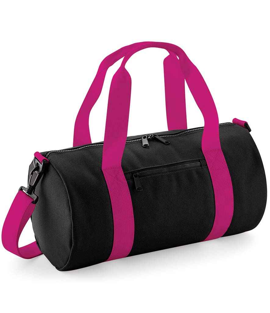 BagBase Mini Barrel Bag - Black/Fuchsia (BG140S)