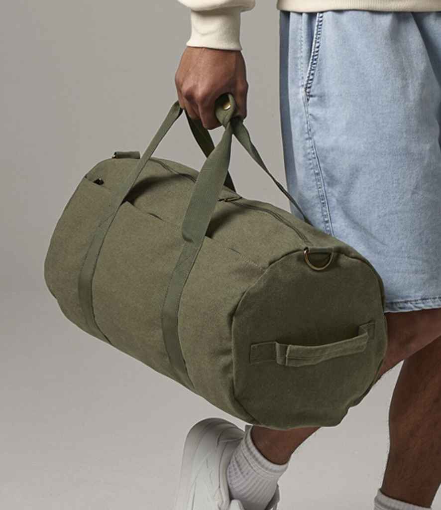 BagBase Vintage Canvas Barrel Bag - Vintage Military Green (BG655)