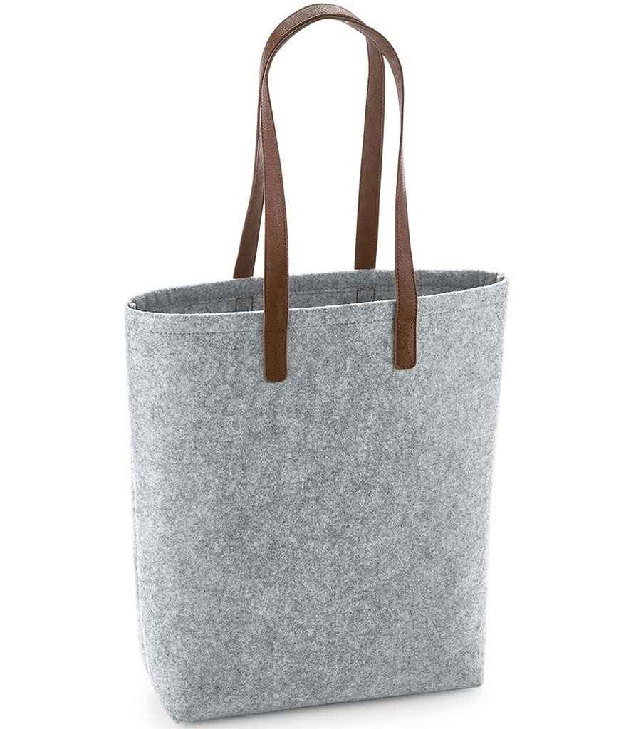 BagBase Premium Felt Tote Bag - Grey Melange/Tan (BG738)