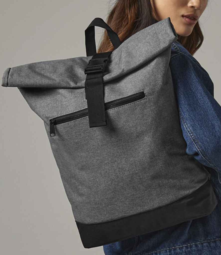BagBase Roll-Top Backpack - Grey Marl/Black (BG855)