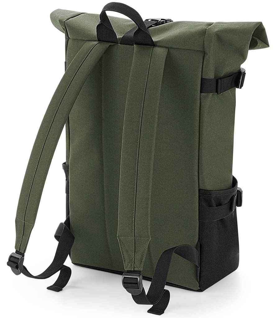 BagBase Block Roll-Top Backpack - Olive Green/Black (BG858)