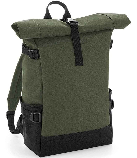 BagBase Block Roll-Top Backpack - Olive Green/Black (BG858)