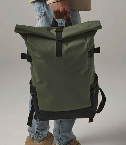 BagBase Block Roll-Top Backpack - Olive Green/Black (BG858)