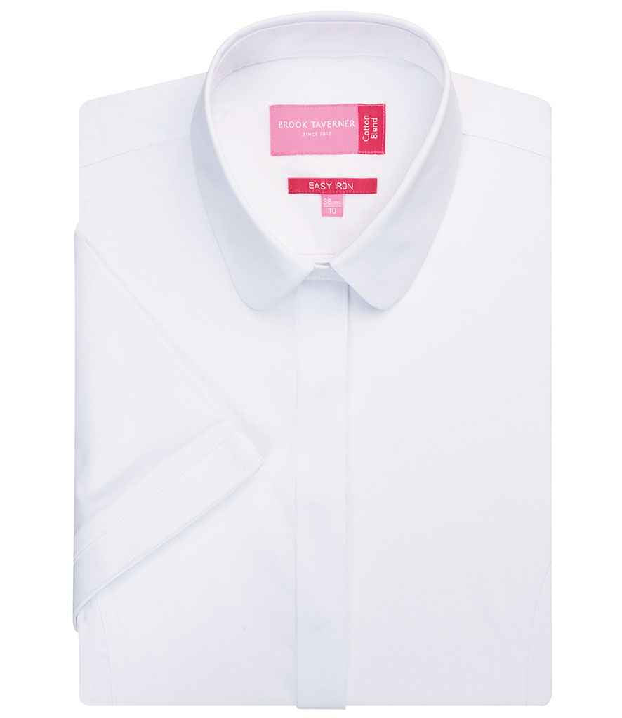 Brook Taverner Ladies Soave Short Sleeve Poplin Shirt - White (BK133)