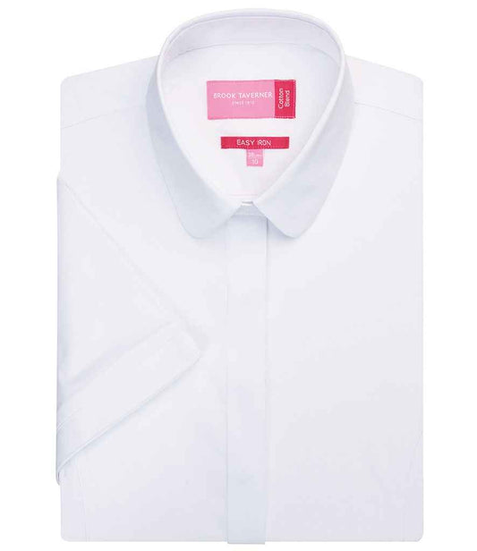 Brook Taverner Ladies Soave Short Sleeve Poplin Shirt - White (BK133)