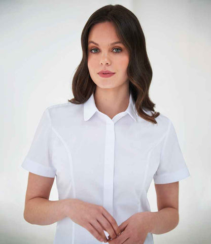 Brook Taverner Ladies Soave Short Sleeve Poplin Shirt - White (BK133)