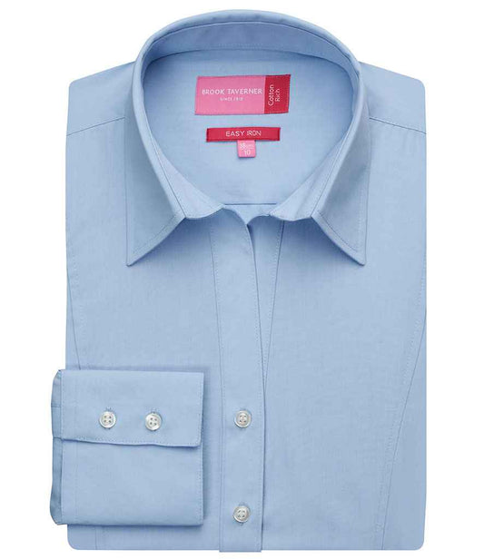 Brook Taverner Ladies Palena Long Sleeve Poplin Shirt - Blue (BK151)