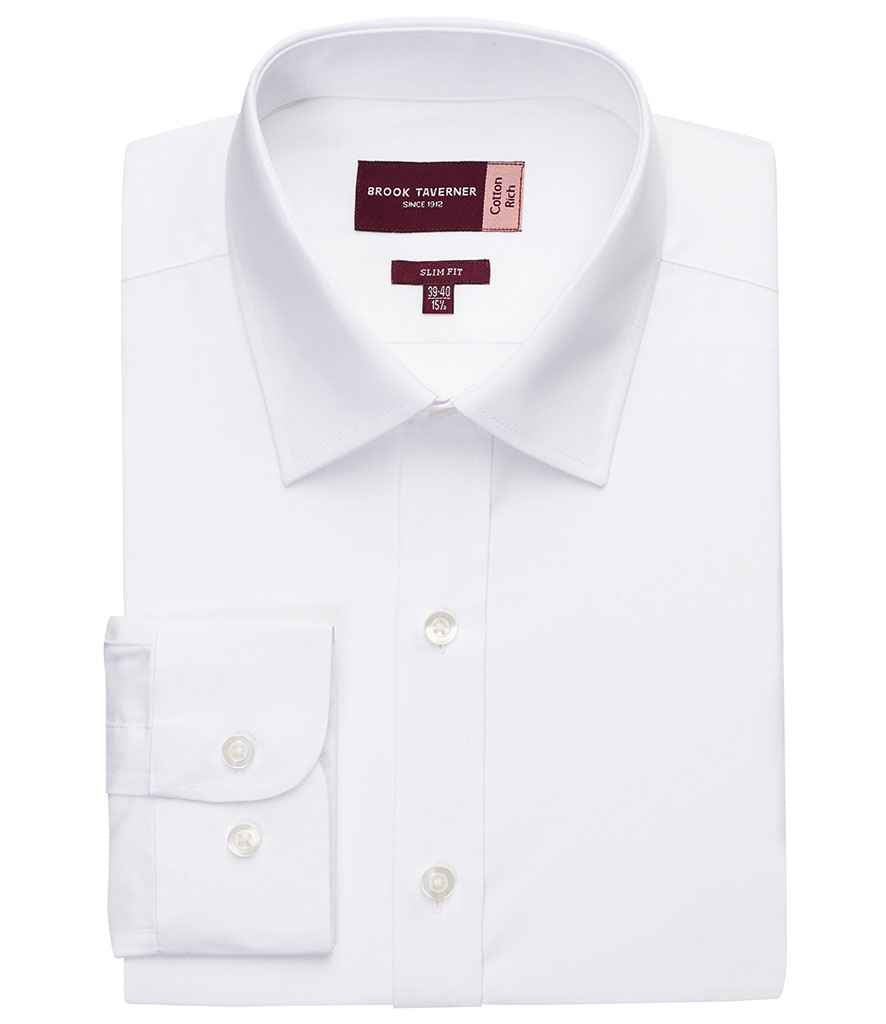 Brook Taverner Alba Long Sleeve Slim Fit Poplin Shirt - White (BK154)