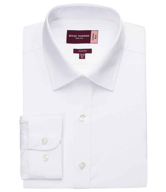 Brook Taverner Alba Long Sleeve Slim Fit Poplin Shirt - White (BK154)