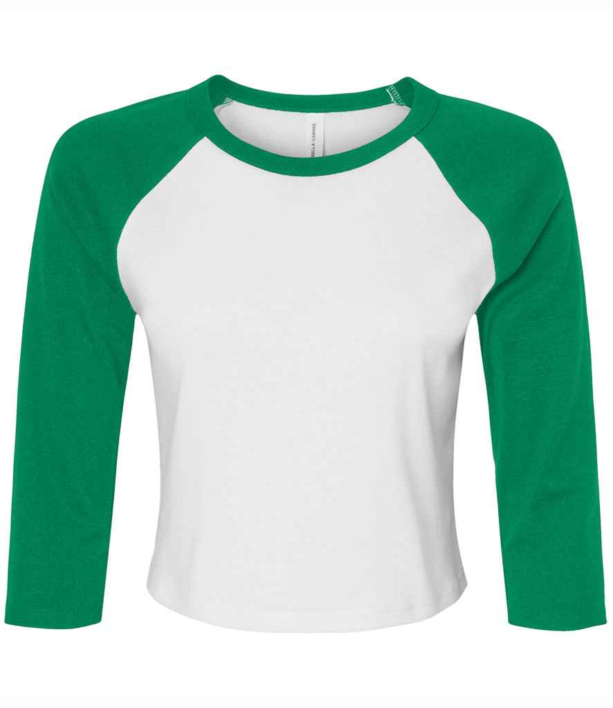 Bella+Canvas Bella Ladies Micro Rib 3/4 Raglan Baby T-Shirt - White/Kelly Green (BL1200)