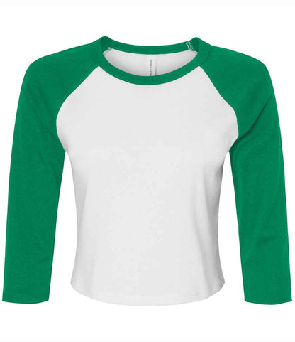 Bella+Canvas Bella Ladies Micro Rib 3/4 Raglan Baby T-Shirt - White/Kelly Green (BL1200)